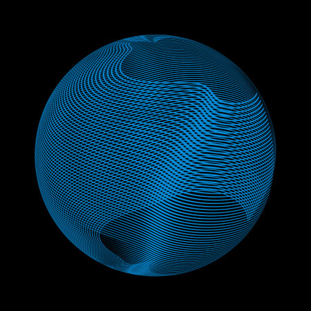 Abstract 3d sphere with blue lines on black background. Vector illustration.のイラスト素材