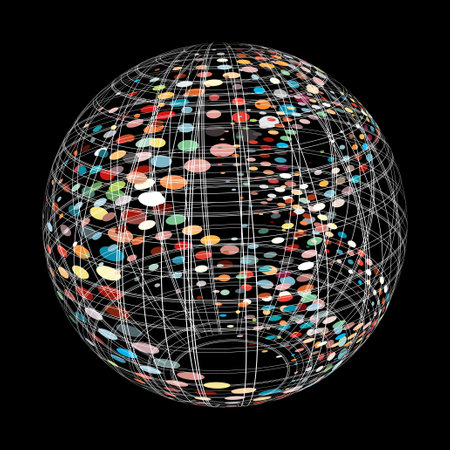 Abstract globe with colorful dots on a black background. Vector illustration.のイラスト素材