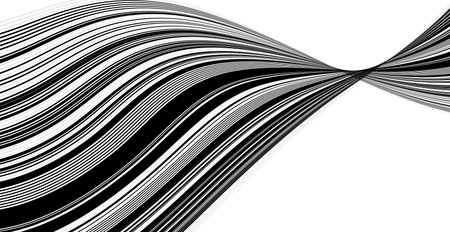 Abstract wavy, waving, billowy and undulating lines. Squiggly, squiggle lines with twist effect. Abstract black and white stripes. Vector illustrationのイラスト素材