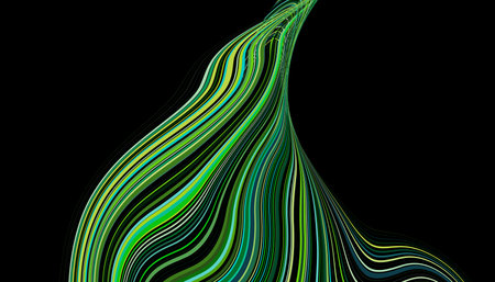 abstract background with green and blue wavy lines on a black background