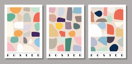 Set of abstract vector backgrounds with geometric shapes in pastel colors.のイラスト素材