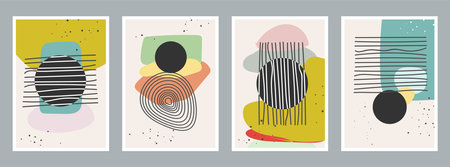 Set of creative universal cards. Hand Drawn textures for wall decoration, postcard or invitation design. Vector illustration.のイラスト素材