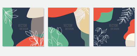 Set of creative universal cards. Hand Drawn textures. Design for poster, card, invitation. Vector...