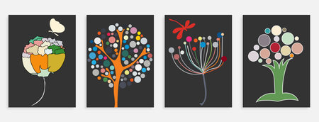 Set of artistic creative universal cards templates. Hand Drawn textures. Vector illustration.のイラスト素材