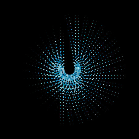Abstract blue halftone dots on black background. Vector illustration.のイラスト素材