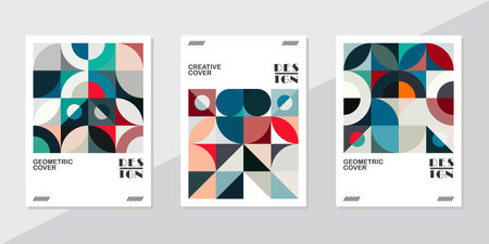 Set of brochure cover design templates in A4 size. Abstract geometric background.