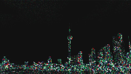 Modern cityscapeshanghai with skyscrapers in the style of pixel artのイラスト素材