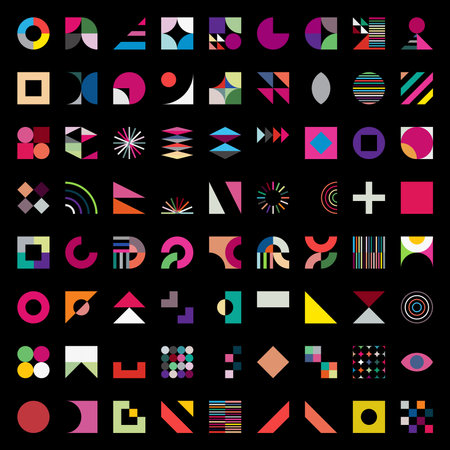 abstract modern bauhaus elements geometric shapes in minimal style. colorful art vector set.のイラスト素材
