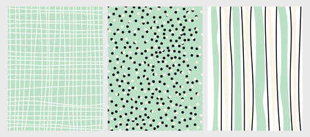 Set of hand drawn seamless patterns with polka dots. Vector illustration.