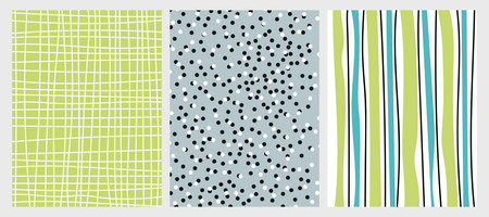 Set of seamless patterns with polka dots and stripes. Vector illustration.
