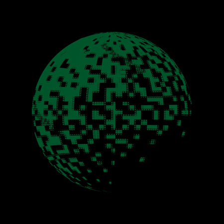 Green pixel globe with halftone dots. Vector illustration on black background.のイラスト素材