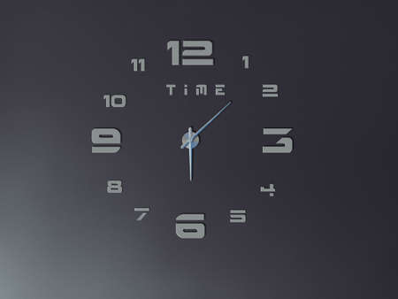 Clock on dark wall texture. The 12th numbers of time and letter T I M E are silver color. Clockwise...