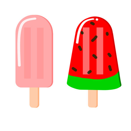 Ice cream on white background. Pink sorbet and watermelon popsicle stick.のイラスト素材