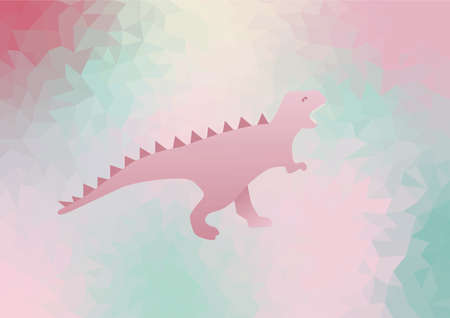 Pink dino dinosaur on abstract triangle low polygon geometric shape background as vector illustration. Mosaic texture style.のイラスト素材