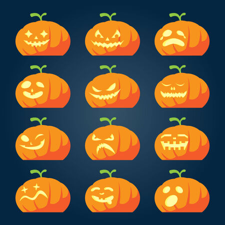 Set of halloween pumpkin faces illustration vectorのイラスト素材