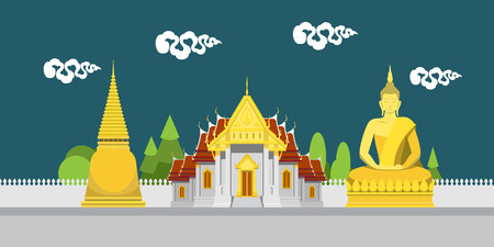 Flat design landscape of Thailand temple illustration vectorのイラスト素材