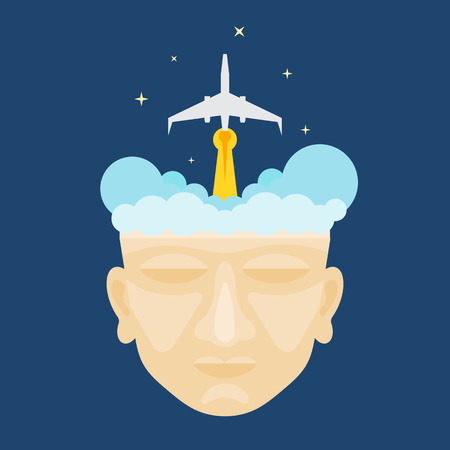 Flat design of rocket launching from a man's head illustration vectorのイラスト素材