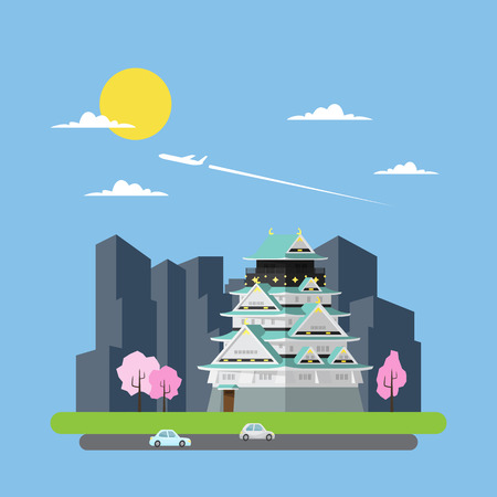 Flat design of Japan castle illustration vectorのイラスト素材