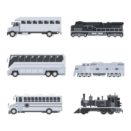 Bus truck and train set illustration vectorのイラスト素材