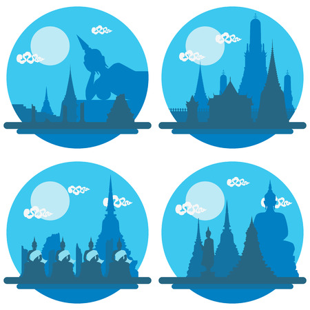 Thailand temple landmark set illustration vectorのイラスト素材