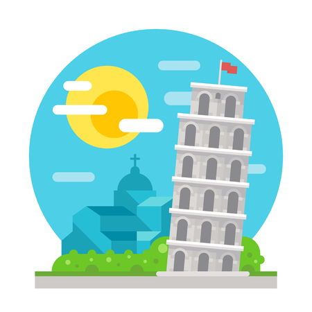 Leaning tower of Pisa flat design landmark illustration vectorのイラスト素材