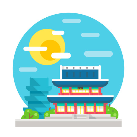 Changdeokgung palace flat design landmark illustration vectorのイラスト素材
