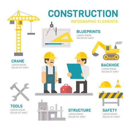 Construction site flat design infographic illustration vectorのイラスト素材