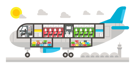 Flat design airplane interior illustration vectorのイラスト素材