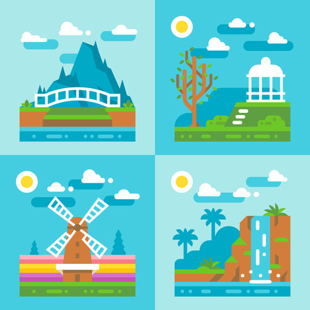 Flat design spring nature landscape illustrationのイラスト素材