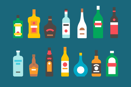 Flat design alcohol bottles collection illustration vectorのイラスト素材