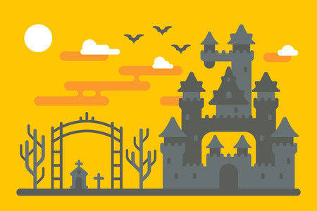 Flat design creepy castle illustrationのイラスト素材
