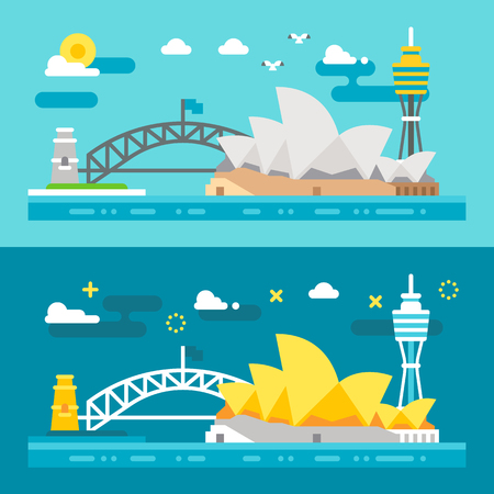 Flat design Sydney landmarks illustration vectorのイラスト素材