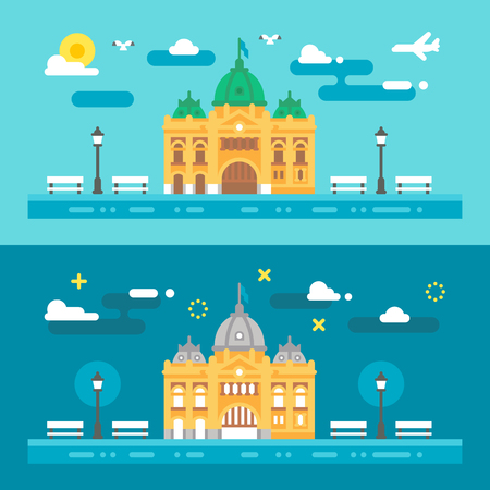 Flat design Flinders station illustration vectorのイラスト素材