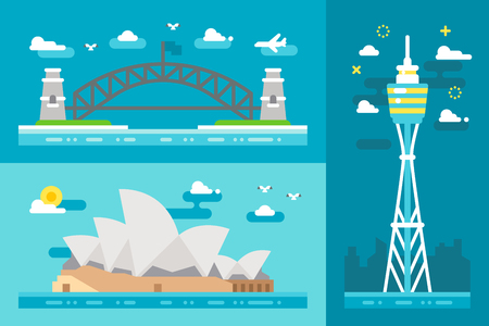 Flat design Sydney landmarks illustration vectorのイラスト素材