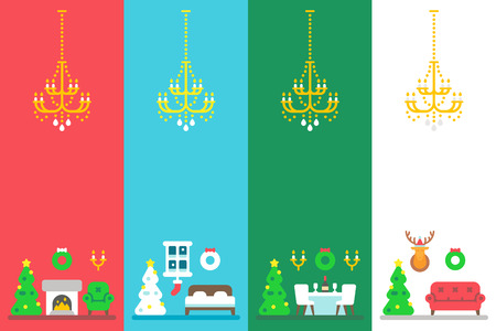 Flat design christmas interior decor set illustration vectorのイラスト素材