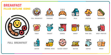 Breakfast filled outline style icon setのイラスト素材