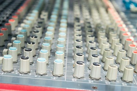 Music mixer desk buttons top view perspective