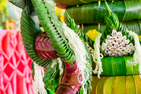 Rice offering for the worship in buddhism of Thailandの写真素材