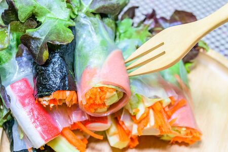Fresh Spring Rolls on dish , thai foodの写真素材