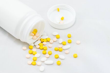 Medicines. Pills and capsules isolated on white background.の写真素材