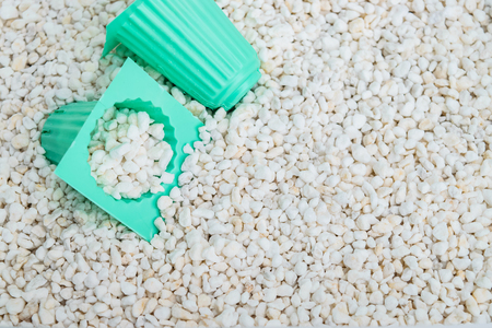 perlite with cup of planting set for hydroponics vegetableの写真素材