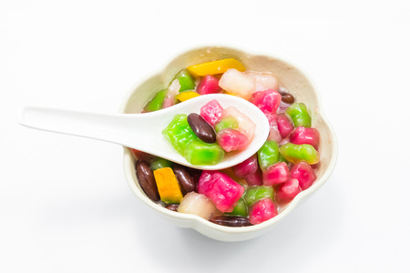 traditional thai dessert in white cup isolated on white backgroundの写真素材