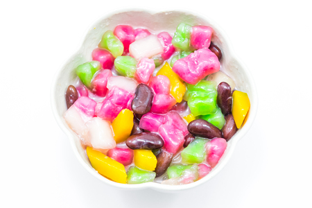 traditional thai dessert in white cup isolated on white backgroundの写真素材