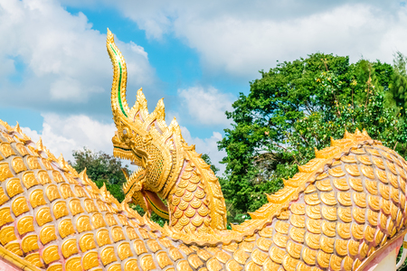Thai Dragon or Serpent King or Naga Statue in Thai Templeの写真素材