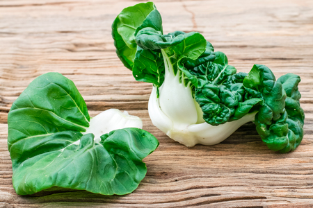 Bok Choy white vegetables on old wooden floorsの写真素材