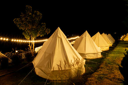 Pavilion tent during the night when the lights are beautifully decorated at Khao Kho, Phetchabun...