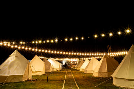 Pavilion tent during the night when the lights are beautifully decorated at Khao Kho, Phetchabun Province, Thailandの写真素材
