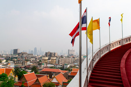 Golden Mountain at Wat Saket Ratcha Wora Maha Wihan, Bangkok, Thailand.の写真素材