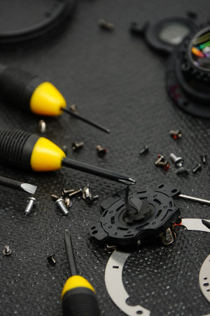 Camera repair, lens cleaning and repair conceptの写真素材