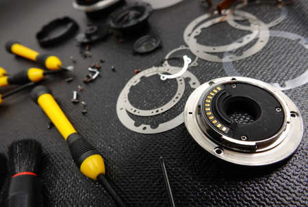 Camera repair, lens cleaning and repair conceptの写真素材